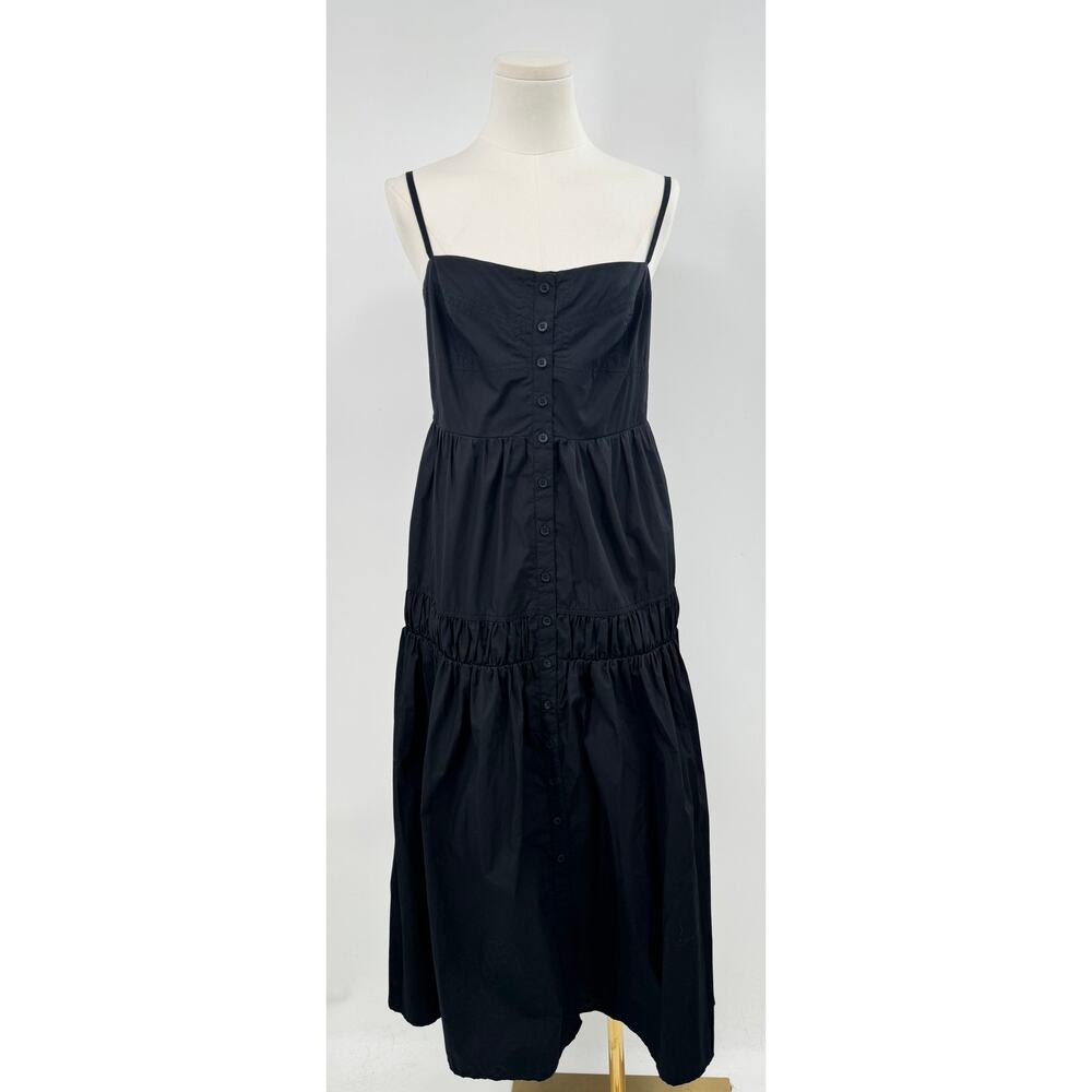 Quince Black Cotton Poplin Spaghetti Strap Smocked Midi Dress S NWT